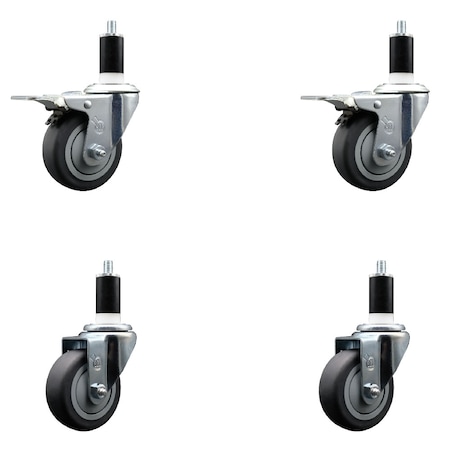 Service Caster 3.5'' Thermoplastic Rubber Swivel 1-3/8'' Expanding Stem Caster Set 2 Total Lock Brakes, 4PK SCC-EXTTL20S3514-TPRB-2-S-2-138
